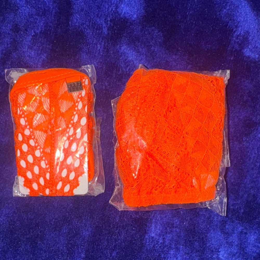 NEW - 304 & 484 Geo Lace tri top / string back bikini Large Neon Orange